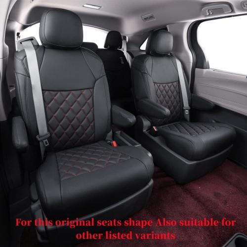coverdream Sienna Seat Covers Custom Fit for 2021-2024 2025 Toyota Sienna LE & XLE (8-Seater),2nd Row Bench Seats w/Removable Middle Seat,Full Coverage Leather Car Seat Protector (Full Set,Black/Red)