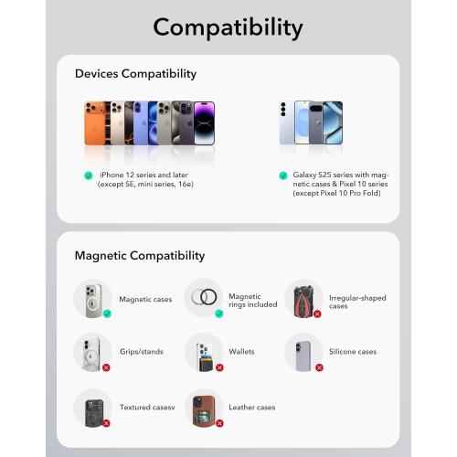 ESR for MagSafe Car Mount, Magnetic Car Phone Holder Mount, Air Vent/Dashboard Magnetic Phone Mount for iPhone 17/16/15/14/13/12, Galaxy S25, Pixel 10, Strong Magnets, Charging Not Supported