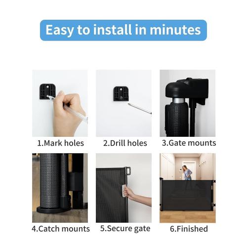Retractable Baby Gate for Doorways and Stairs, Mesh Safety Gate for Pet, Indoor & Outdoor Use, One-Hand Operation, Easy Installation, 33.6 Tall, Expands to 55 Wide（Black,33.6x55