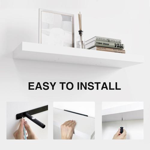 Size 24 inch Color White Colima Floating Shelves for Wall White Wood Wall Shelf for Bedroom, 24 Inch Wall Mounted Floating Shelves for Bathroom Living Room Kitchen Office, 1.3 Thick Floating Book Shelves for Wall, Set of 3