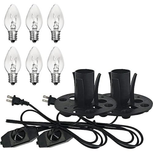 2-Pack Salt Lamp Cord Replacement, 5-Foot Long with Dimmer Switch, E12 Base, 15W LED Warm White Bulbs (6-Pack)