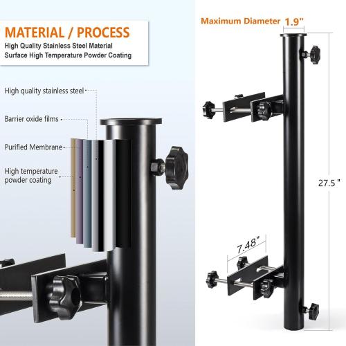Heavy Duty 304 Stainless Steel Patio Umbrella Holder,for Outdoor Fixed Deck Railing (Fit Max OD 1.9 Inch) Sun Umbrella Base and Bracket(Post, Black)