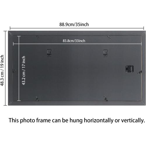 17x33 Picture Frame Solid Wood Black, Display 15x31 (With mat) or 17x33 (Without mat) Photos, Poster, Painting,Puzzles (X23B1733W1531)