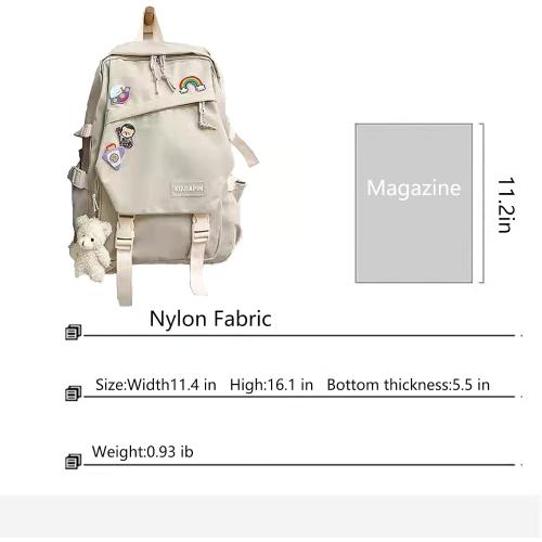 MYSNKU School Backpack for Girls Women Ladies Backpack School Bag Bookbag Set with plush toy for Teen Girl (Beige)