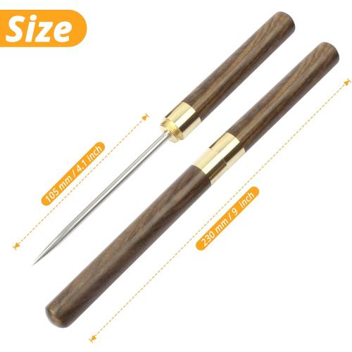 Stainless Steel Ice Pick, 9 inch Pick Tool with Safety Cover, Non-slip Wooden Handle Pick for Bars, Kitchen, Bartender Breaking Ice (M, Wood Color)