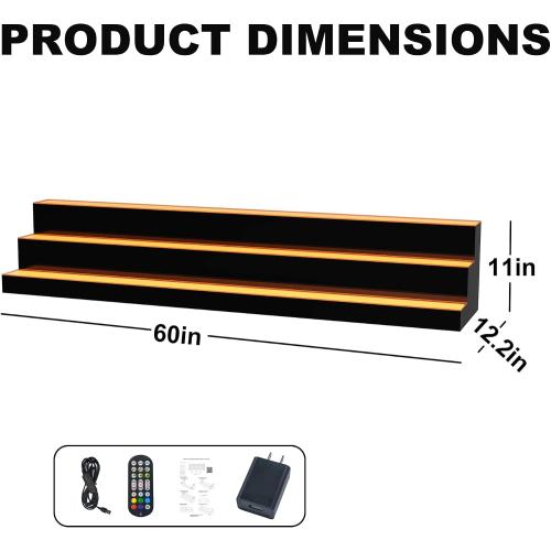 MESAlLUP 60 Inch 3 Tier Lighted Liquor Bottle Display Shelf, LED Bar Shelves with Remote Control, Mulit Color Lighting for Home Mini Bars Decor, Restaurants & Party Use, Acrylic Stand