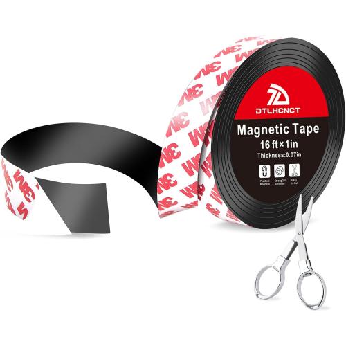 DTLHCNCT Magnetic Tape - 16 ft x 1 inch Magnet Strip Tape Roll with Strong Adhesive Backing,Magnetic Strip for Kitchen, Office, School Organization, Whiteboards,Fridge(0.07 Thick)