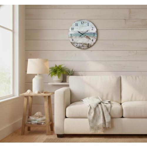 Young's Inc Wood Sand Piper Wall Clock - Wall Clocks for Living Room Decor - Functional and Decorative Beach, Lake, and Farmhouse Wall Clock - 23 W x 23 H