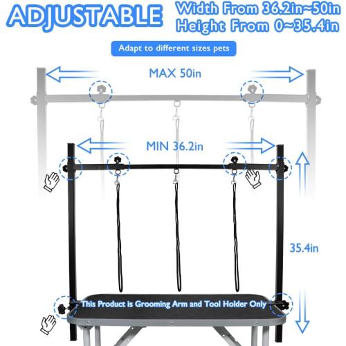 LEIBOU H-Shape Dog Grooming Arm Pet Supplies Grooming Table Arm with 3 Noose and Clamp Heavy Duty Aluminum Alloy Frame with 35.4” Adjustable Height and 36.2” ~ 50” Adjustable Width Dog Grooming Kit