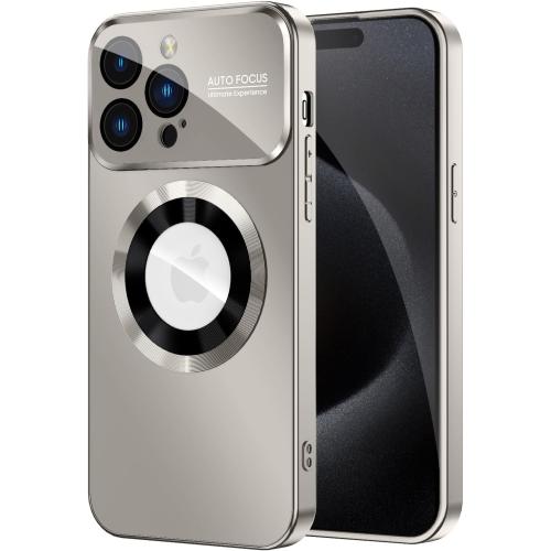 Magnetic for iPhone 16 Pro Case, Compatible with MagSafe, Built-in Camera Lens Protector, Logo View, Military Grade Drop Proof Phone Cover, Titanium Gray