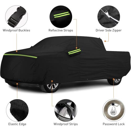 Waterproof Car Cover for 1998-2022 Dodge Ram 2500 3500 Crew Cab 6.5 ft Short Bed Truck Cover, All Weather Windproof 210D Oxford Car Covers with Zipper Door for Sun Rain Snow UV Dust Protection