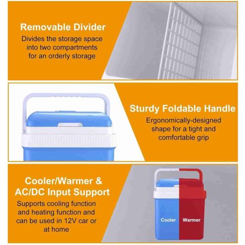 Electric Cooler and Warmer, 26 Quart/24 Liter Portable Thermoelectric Fridge with Collapsible Handle, Domestic & Car Plug in Refrigerator, for Home Camping Travel Picnics Use, 110V/12V