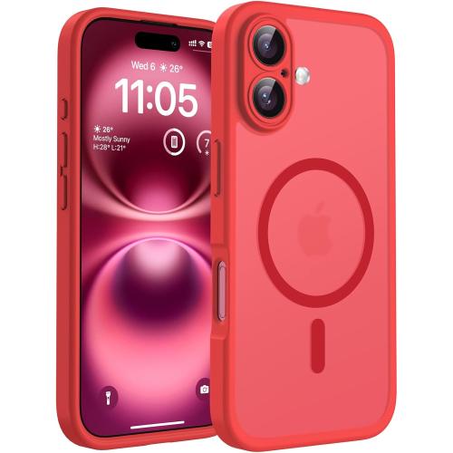 TOCOL Magnetic for 16 Red Case, Upgraded Full Camera Protection, Compatible with Magsafe, Drop Protection, Translucent Matte Back Bumper Phone Cover 6.1-Inch (Red)
