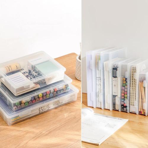 2 Pack Clear 8.5x11 Plastic Storage Containers for A4 File, 8.5x11 Letter File, Magazine Document, Pencil Box, Thick Scrapbook Storage Box for Crafts, Art Supplies, Crayon, Office Supplies, Washi Tape. (2)