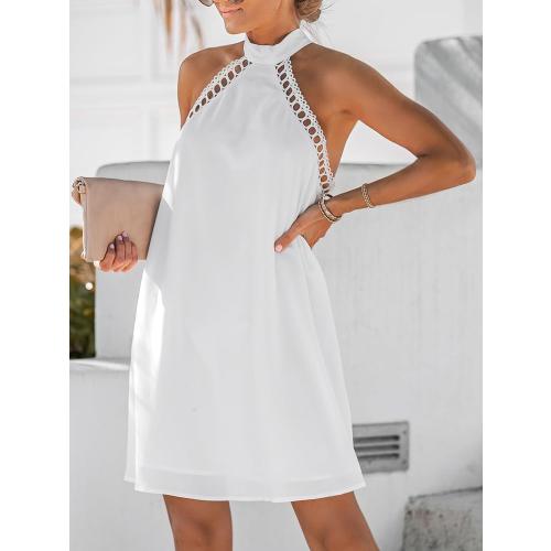 Large Women's Dress Halter Lace Trim Summer Beach Vacation Flowy Mini Dress 2025 Fashion