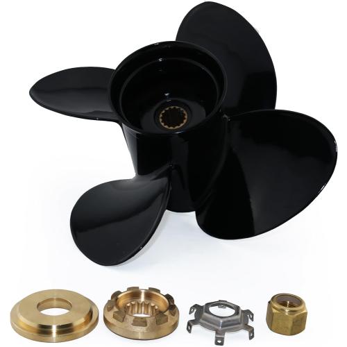 CAPTAIN 4 Blades Boat Propeller 13x17, 15 Spline Tooth Outboard Motor Prop, RH, Charging Cable for Mercury Engines 40 50 60 70 75 80 90 100 115 125 140 150 HP Aluminum Parts