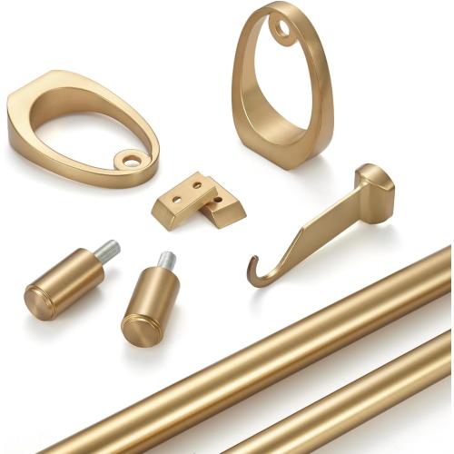 Modern Curtain Rods, 1Inch Diameter Decorative Single Window Rod Telescoping 48-84 Inch Adjustable Drapery Rods Warm Gold Color For Bedroom Living Room Kitchen Office