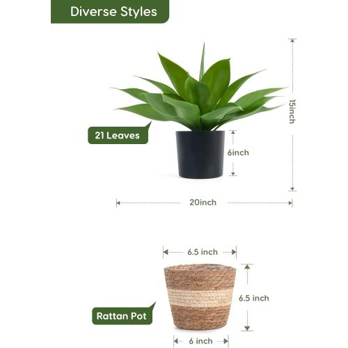 Velener Fake Agave with Rattan Pot, Artificial Plant Outdoor Agave - Fake Sucuulents Plants for Indoor and Outdoor Decor(15 Inch)