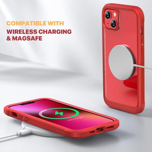 Diaclara Designed for iPhone 13 Case, Full Body Rugged Protection with Built-in Touch Sensitive Screen Protector, Soft TPU Bumper Case for iPhone 13 6.1 (Red and Clear)