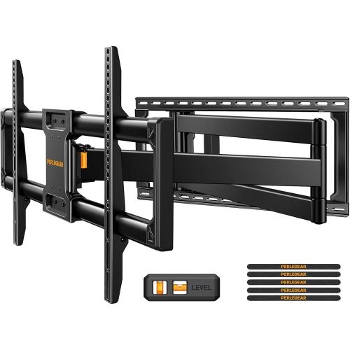 Black 42-90 Perlegear Long Arm Full Motion TV Wall Mount for 42–90 Inch TVs up to 150 lbs, 40″ Long Extension, Pre-Assembled Corner TV Mount with Full Swivel, Tilt, Fits 8″/12″/16″/24″ Studs, Max VESA 800x400mm