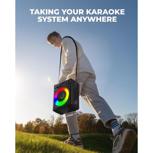 Karaoke Machine, Portable Bluetooth Karaoke Speaker with 2 Wireless Microphones, PA System for Adults Kids with LED Lights, Supports FM/AUX/USB/TF for Home Party