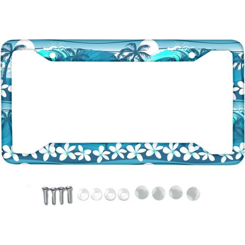 Horeset Wave Palm Tree Bauhinia Print License Plate Frame for Women,car Licenses Plate Covers for License Tag