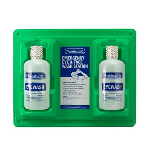 PhysiciansCare Wall-Mountable Eyewash Station with 2 Bottles of Eye Wash Solution, 32 oz Each