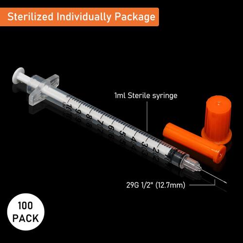 1ml/cc 29G Syringe 1/2 (12.7mm) Needle, Disposable Individual Package Pack of 100