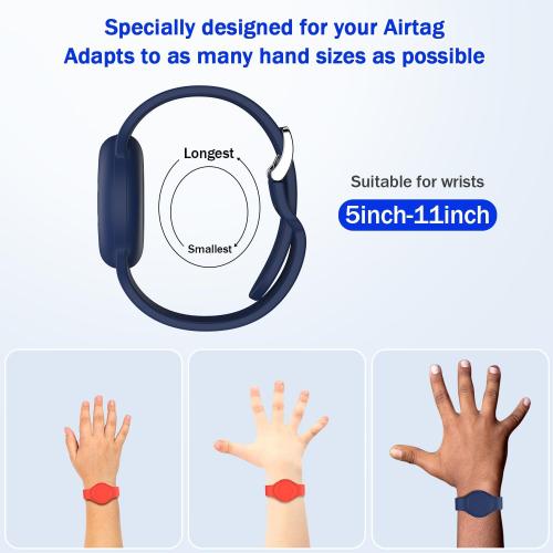 R-fun Waterproof for Air Tag Bracelets [2 Pack] Compatible with Apple Air Tag Finders with Soft Silicone,Anti Lost GPS Item Finders Case Cover,Night Blue/Red