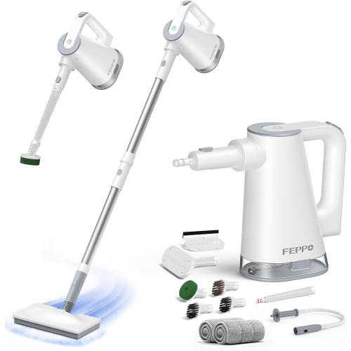 FEPPO Steam Mop with Detachable Handheld Steam Cleaner for Home and Floor Cleaning, 10-in-1 Multi-purpose Attachments & 2 Pads, Powerful Steamer for Floors, Hardwood, Tiles,Grout,Windows,Kitchen,Bath
