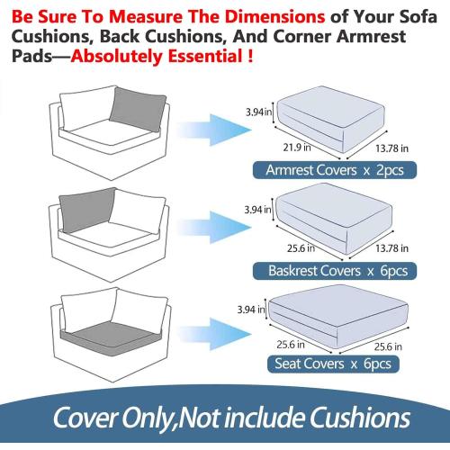 14Pcs Patio Cushion Covers Replacement Splashproof UV-Resistant Inelastic Covers with Zippers, Max Compatible 25.6x25.6x4inch Patio Cushion, for 7 Pcs Outdoor Patio Furniture Sets