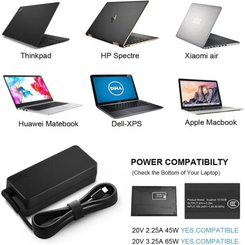Black Charger Compatible with Lenovo Laptop Computer 65W 45W USB C Fast Power Adapter