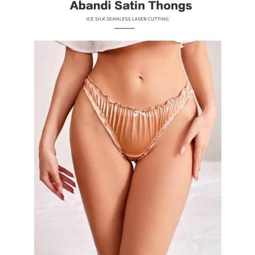 Size S ..Women's Satin Thongs Silk Feeling Bikini Briefs Underwear Ruched G-String Thong Panties Smooth Panties 4 Pack
