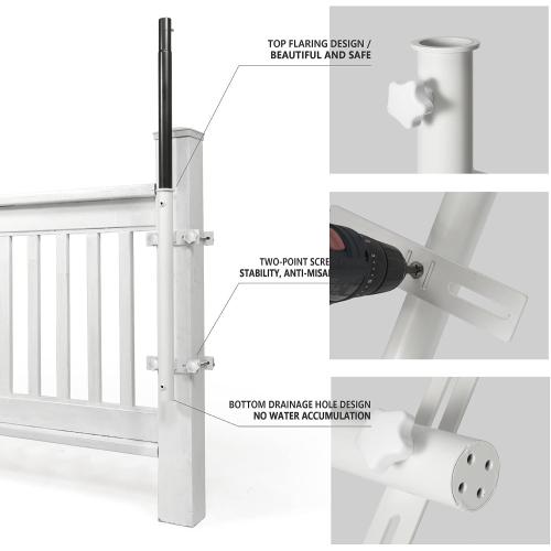 304 Stainless Steel Umbrella Deck Mount, Patio Umbrella Holder, Post White | Fits Umbrellas up to 1.9, Easy Installation, Sturdy, Save Space, Heavy Duty Outdoor Umbrella Base, Railing Mounting Brackets