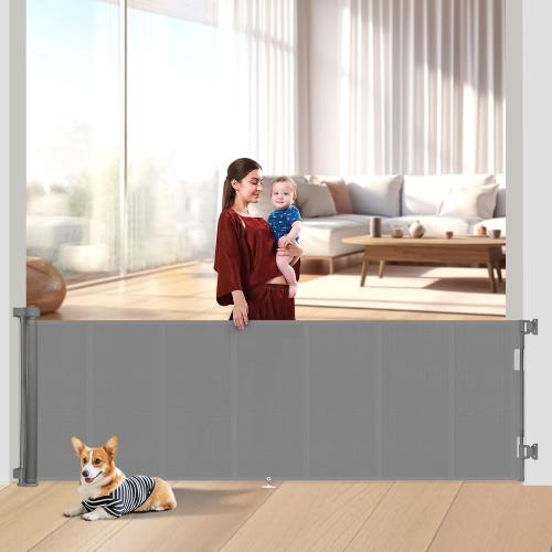 Miumoon 100 inch Reinforced Retractable Baby Gates 34 inch Tall | Retractable Dog Gate with No Crawl Through Reinforced Strip, 8 FT Extra Long Baby Gate, Retractable Gate for Indoor/Outdoor