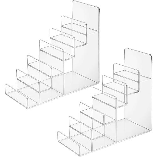 Giantree Acrylic Wallet Display Stand, 2 PCS 6 Tier Clear Purse Handbag Organizer Jewelry Riser Display Stand 7.8 Clear Multi Slot Counter Table Shelf for Cosmetic Perfume Sunglasses Handbag
