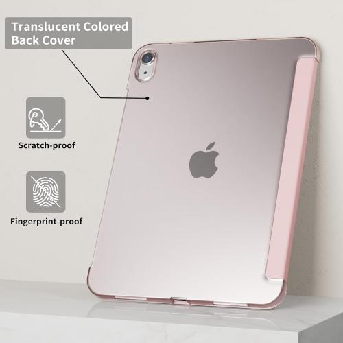 Case for iPad (A16) 11th/10th Generation (11/10.9 Inch, 2025/2022) Without Pencil Holder, Slim Hard PC Translucent Back Shell Protective Cover, Smart Trifold Stand & Auto Sleep/Wake, Pink