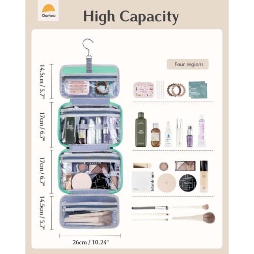 Travel Hanging Toiletry Bag for Women - Waterproof Cosmetic Organizer with Clear Window, Lightweight Bathroom Bags for Essentials, Makeup, Shampoo, Toiletries Green, Medium