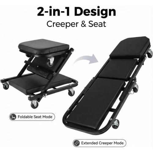 WEEK NINE 36 Inch Foldable Z Creeper Seat, 2 in 1 Rolling Chair and Work Bench for Garage Auto Repair, 330 LBS Capacity, Black