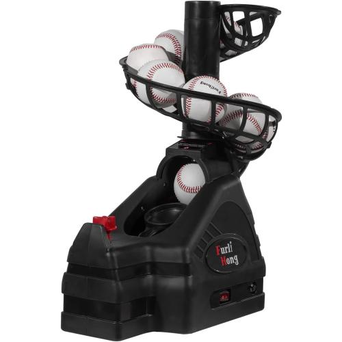 Furlihong 698BH Versatile Baseball & Tennis Toss Machine for Solo Training, Powered by Battery or AC Adapter, Extendable Ball Chute, Come with Dimpled Balls, for Kids and Beginner
