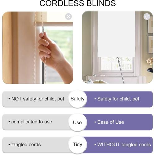 Joydeco Blackout Cordless Roller Shade White Fabric Mini Blinds & Shades for Windows 28 Inch Wide Home Darkening(28x 75)