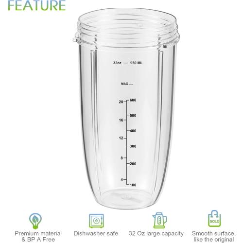 2-pack Replacement Parts Upgrade 32oz Cups with Flip-Top To-Go-Lid and Rubber Gaskets Compatible with NutriBullet 600w/900w Blender Accessory