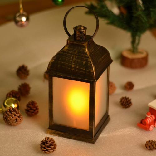 ZKEE Vintage Style Decorative Lanterns, Flame Effect LED - Golden Brushed Black, Timer (Set of 4)