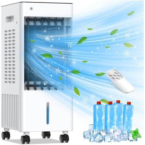 Portable Air Conditioners, Evaporative Air Cooler, 3-Side Air Intake Portable AC Unit w/ 8L Larger Water Tank, 3 Speeds, 60°Oscillation,7.5H Timer, Swamp Cooler for Room Home Office