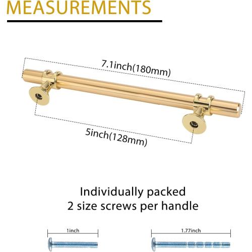 5 Gold 10Pack Rergy Cabinet Handles Drawer Pulls and Knobs, 10Pack Gold 5inch Hole Center, Kitchen Hardware for Dresser Handle Zinc Alloy Furniture Pull