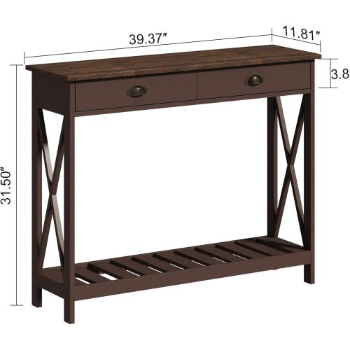 ChooChoo Farmhouse Console Table with Drawer for Entryway, Narrow Long Entry Table with Shelf for Living Room, Rustic Vintage Hallway Sofa Table with Stable X Supports, 40 Espresso