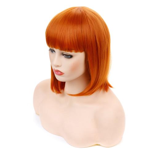 morvally Short Straight Neat Bangs Bob Wigs Natural Looking Synthetic Hair Wig for Women Cosplay Costume Halloween (12 inches 2735# Orange)