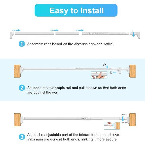 Closet Rods For Hanging Clothes,41-126 In(3-10ft) Extra Long Tension Rod For Closet,Adjustable Rod Without Drilling 33lb Heavy Duty Closet Rods Diameter 1.26in-One-Bond Stretching,White