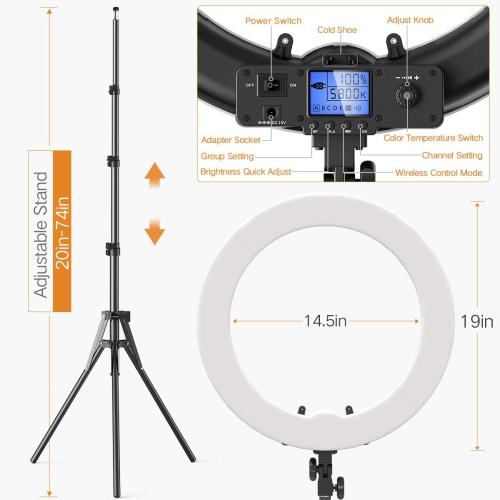 Pixel Ring Light, 19 Bi-Color LCD Display Ring Light with Stand, 55W 3000-5800K CRI≥97 Light Ring for Vlogging Selfie-Portrait Live Stream Video Photography Shooting