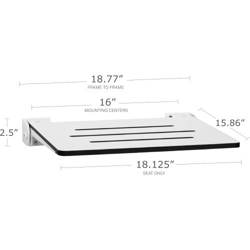 Seachrome 18 inch Silhouette Slimline Folding Wall Mount Shower Bench Seat, White Seat with White Frame